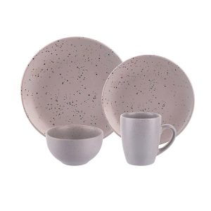 Juego de Vajilla de Cerámica de 16 Piezas - Gris Claro