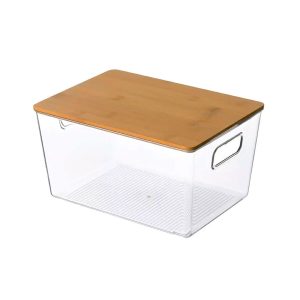 Caja Organizadora Transparente con Tapa de Bambú Mediana