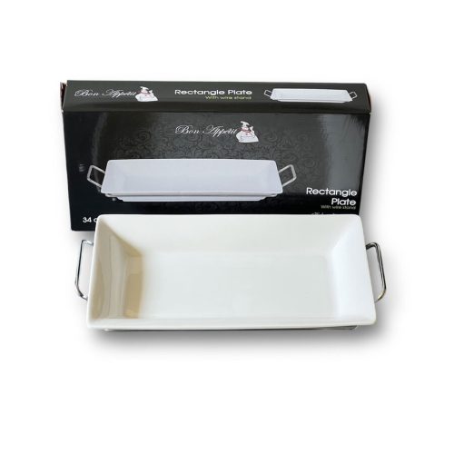 Bandeja Porcelana con Base Cromada Rectangular 34 cm. - Imagen 2