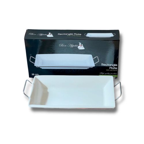 Bandeja Porcelana con Base Cromada Rectangular 38 cm. - Imagen 2