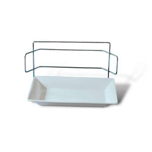 Bandeja Porcelana con Base Cromada Rectangular 38 cm. - Imagen 3