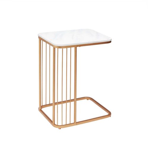Mesa Auxiliar de Metal Dorado con Tapa MDF Patrón Mármol