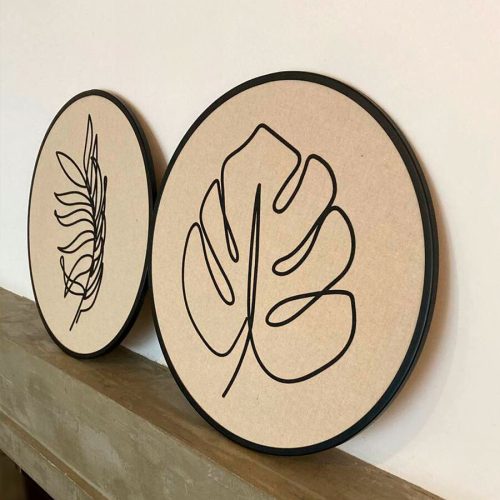 Cuadro Redondo con Hoja en Relieve Negro 48 cm. - Imagen 2