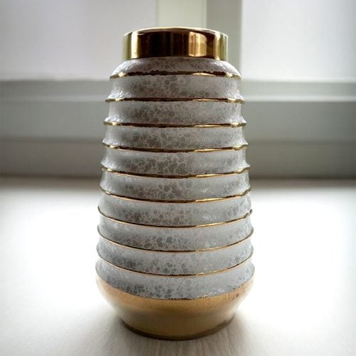 Florero Arcilla Blanco con Dorado 14,5 x 14,5 x 26 cm. - Imagen 2