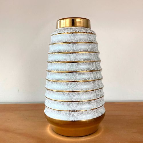 Florero Arcilla Blanco con Dorado 14,5 x 14,5 x 26 cm. - Imagen 4
