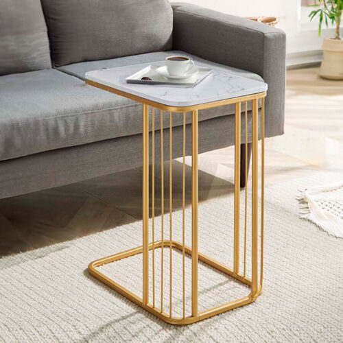 Mesa Auxiliar de Metal Dorado con Tapa MDF Patrón Mármol - Imagen 2