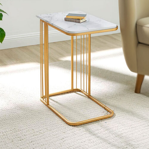 Mesa Auxiliar de Metal Dorado con Tapa MDF Patrón Mármol - Imagen 4