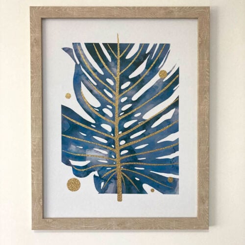 Cuadro de Hojas en Relieve Azul y Dorado  40 x 50 cm. - Imagen 4