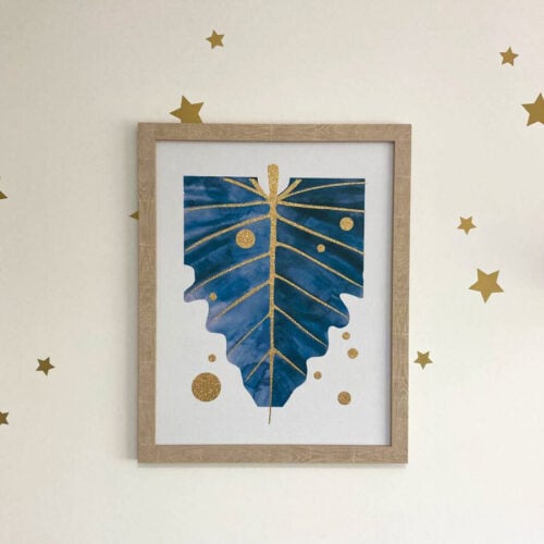Cuadro de Hojas en Relieve Azul y Dorado  40 x 50 cm. - Imagen 5