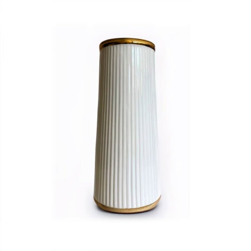Florero Céramica Blanco-Dorado 13 x 31 x 13 cm.