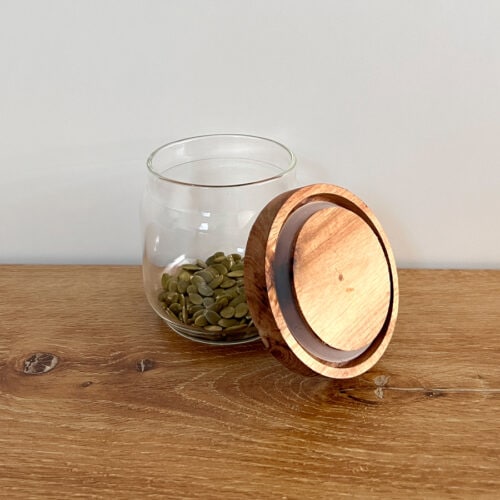 Frasco de Vidrio con Tapa de Madera 400ml.