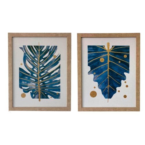 Cuadro de Hojas en Relieve Azul y Dorado  40 x 50 cm. - Imagen 6