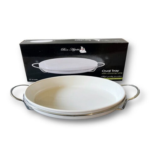 Bandeja Porcelana con Base Cromada Redonda 27,4 cm. - Imagen 2
