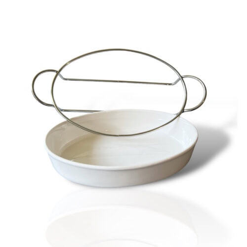 Bandeja Porcelana con Base Cromada Redonda 27,4 cm. - Imagen 3