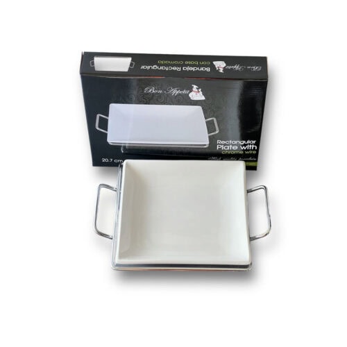 Bandeja Porcelana con Base Cromada Rectangular 20,7 cm. - Imagen 2