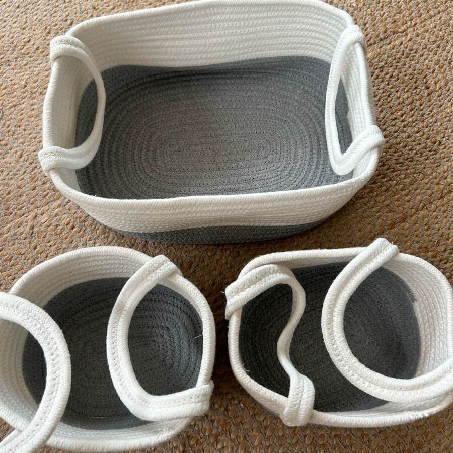 Cesta de Almacenamiento Tejidas con Cuerda de Algodón 3 Pcs - Imagen 12
