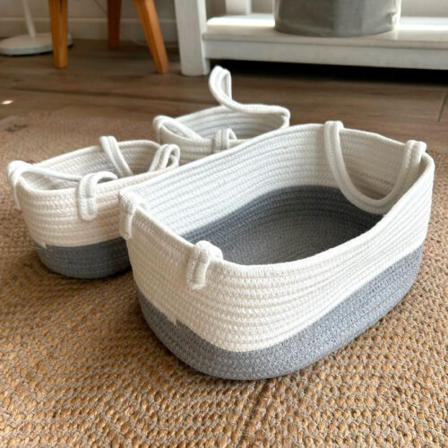 Cesta de Almacenamiento Tejidas con Cuerda de Algodón 3 Pcs - Imagen 11