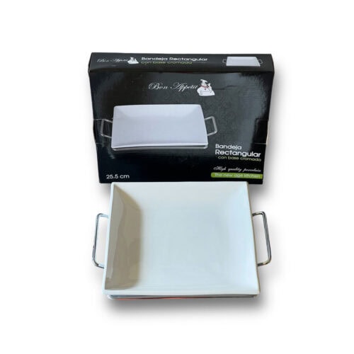 Bandeja Porcelana con Base Cromada Rectangular 25,5 cm. - Imagen 2